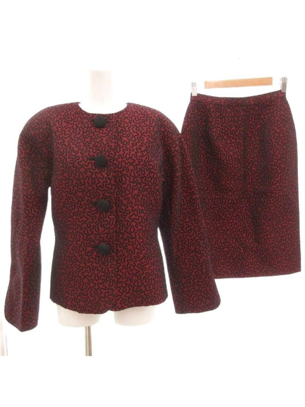 Dior Pret a Porter Vintage Set Collarless Jacket Pencil Skirt All Over Print 11